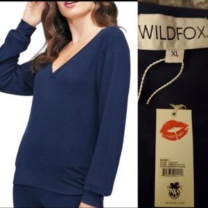 $88 NEW WILDFOX XL navy blue deep v beach jumper sweater sweatshirt EXTRA LARGE